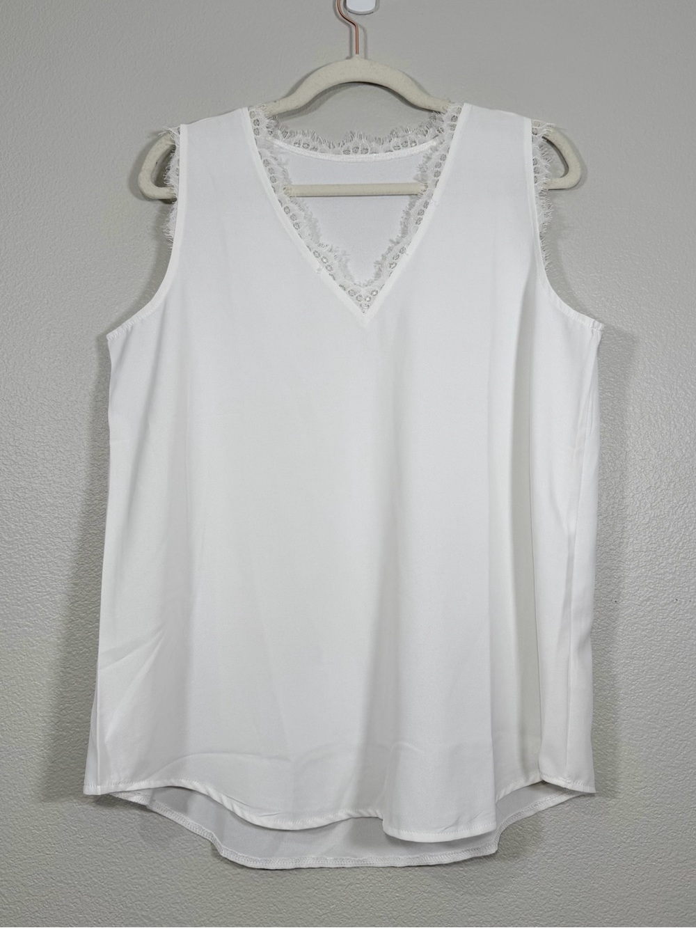 White Lace-Trim V-Neck Camisole Sheer Sleeveless Shirt Bridal Business Women L